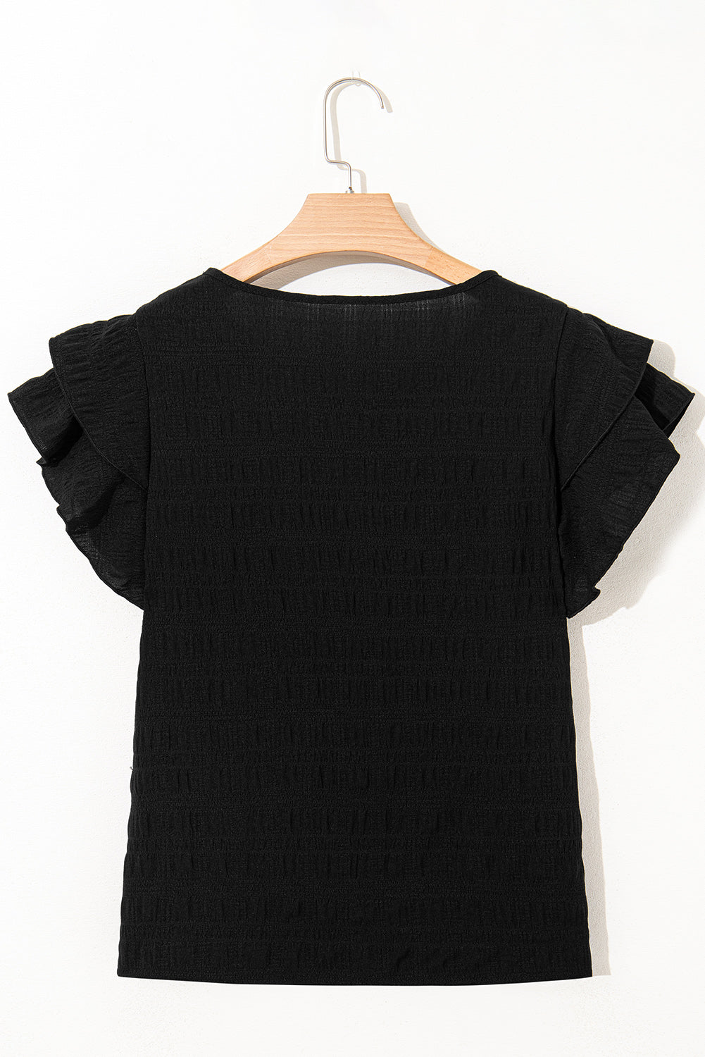 Dark Green Ruffle Sleeve Textured Smocked Blouse
