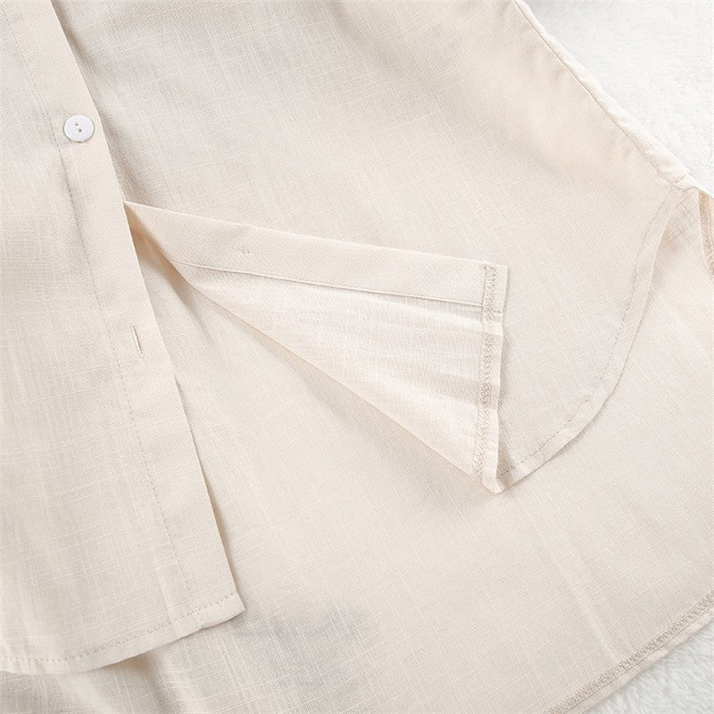 Cotton Linen Women's Seven-Quarter Sleeve Top and Shorts Pajama Set