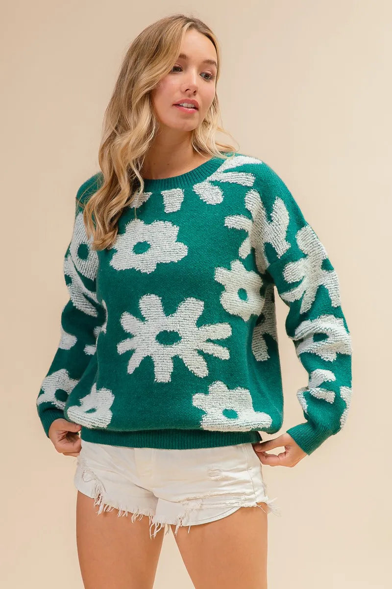 Flower Pattern Long Sleeves Sweater Top