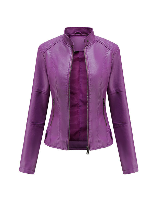 Long Sleeves Plus Size Buttoned Pockets Zipper Stand Collar Jackets Outerwear