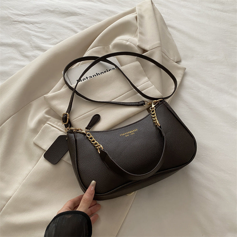Solid Color Shoulder Bag with Zipper