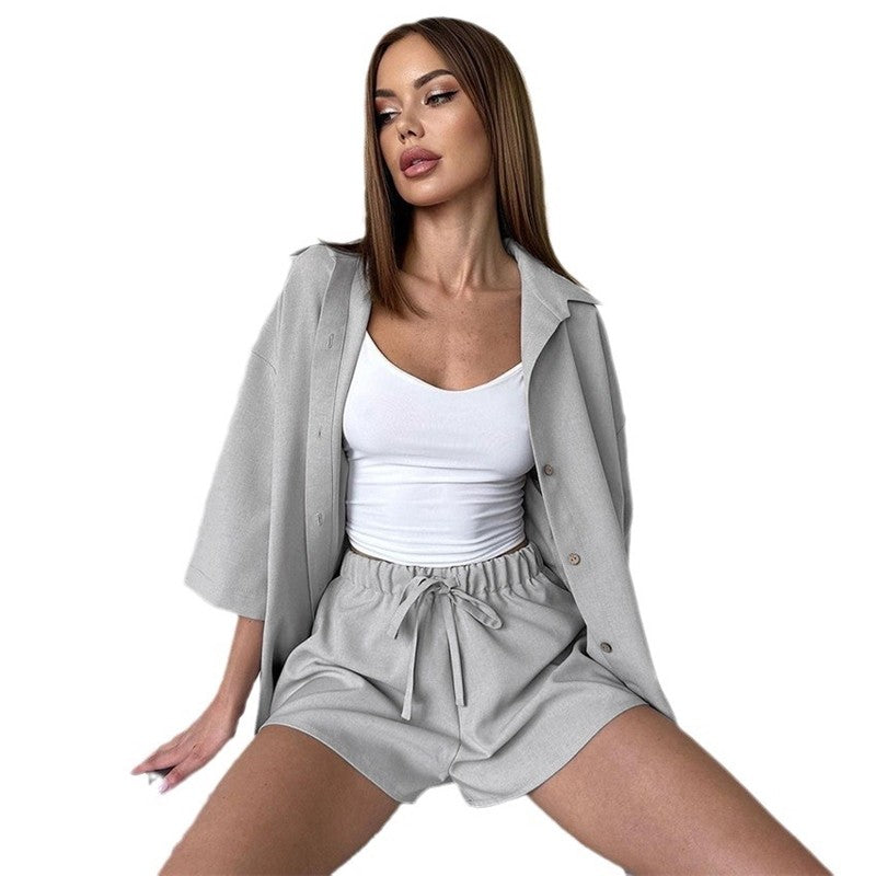Long Sleeve Cardigan and Shorts Pajama Set