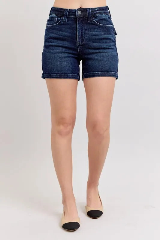 Full Size High Waist Back Flap Pocket Denim Shorts Plus Size