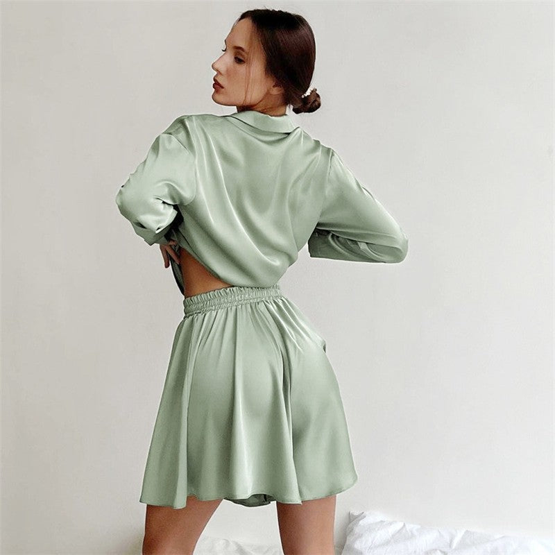New Silk Lapel Long Sleeve Two-Piece Women's Pajama Set