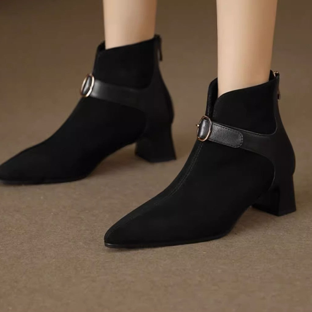 Pointed-Toe Suede Ankle Boots