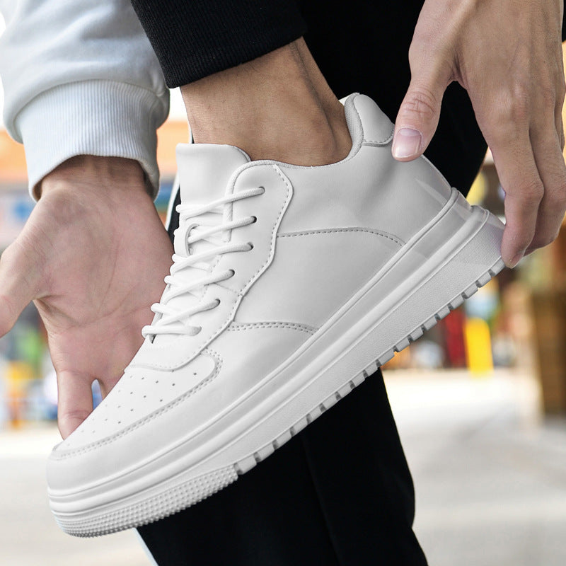 Korean-Style Low-Top Sneakers – Men's & Women's Casual White Shoes | Thick Sole Lace-Up