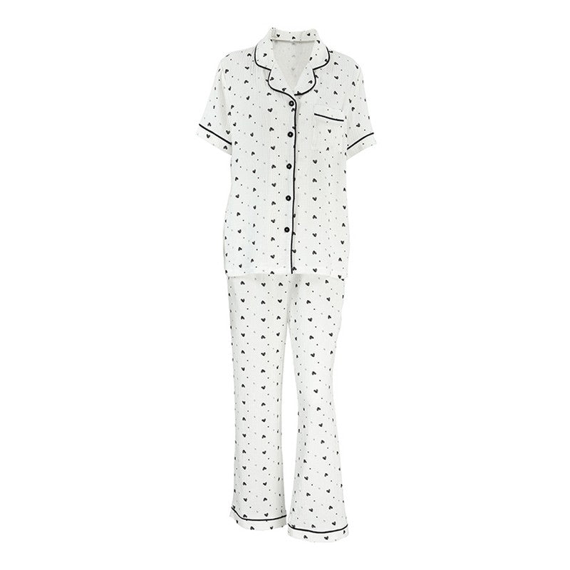 Home Wear Set: Printed Short Sleeve Top with Long Pants