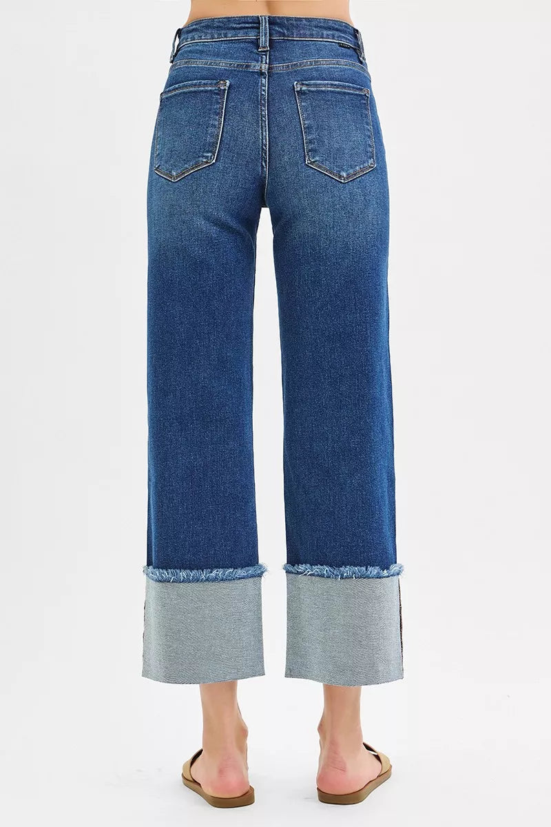 Full Size Mid Rise Crop Wide Wide Cuffed Jeans Plus Size