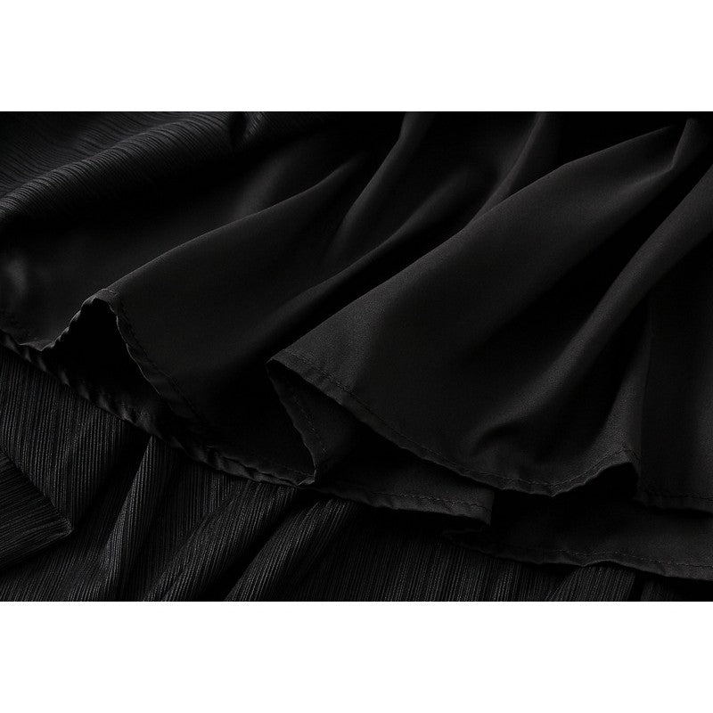 Metallic Pleated A-Line Skirt with Elastic Waist in Solid Color
