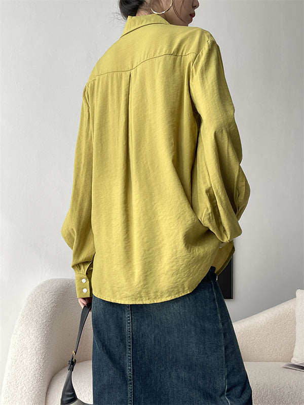 Loose Puff Sleeves Pleated Split-Joint Sun Protection Lapel Blouses