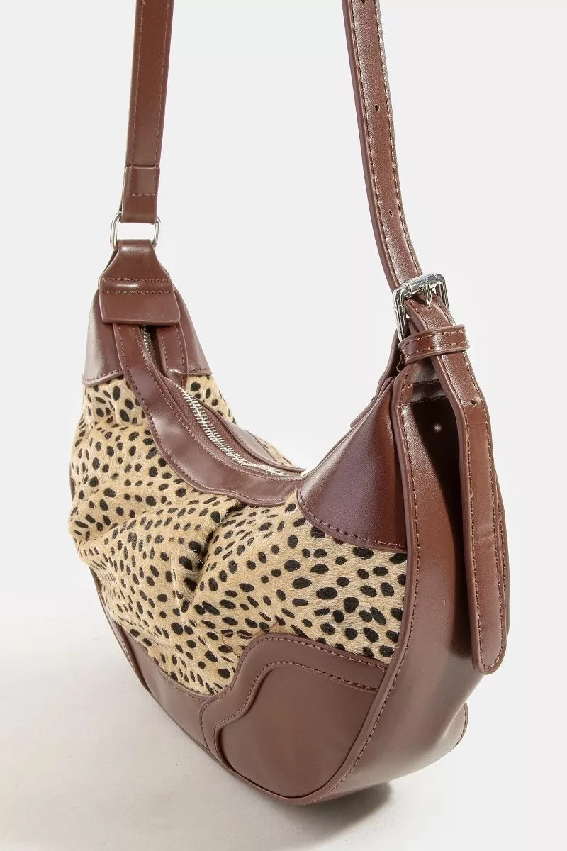 Spotted Leopard Print Half Moon Shoulder Bag