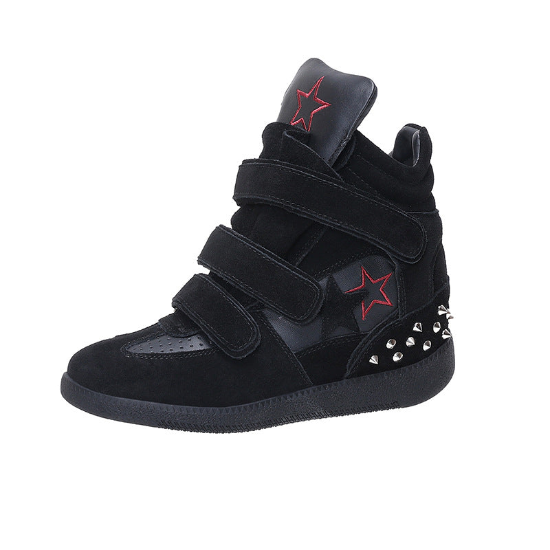 Women's Hidden-Heel Thick-Soled Casual High-Top Sneakers | Mesh Upper | Black & Green