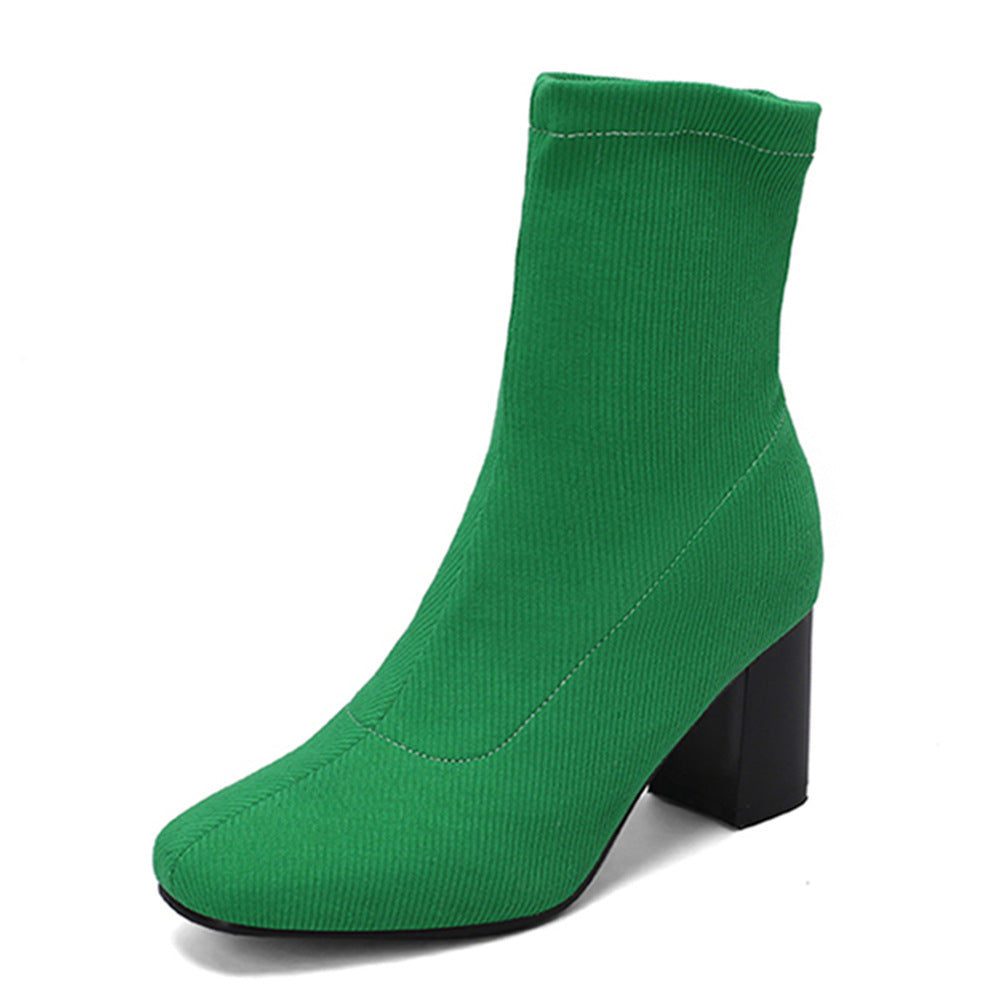 Women's Over-the-Knee Stretch Satin Boots | Chunky Heel Ankle Boots