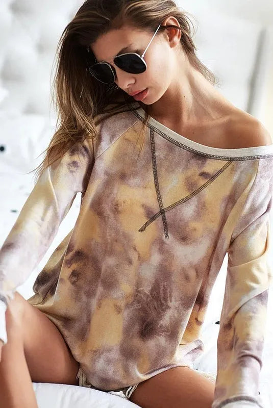 Tie Dye Terry Pull Over With Contrast Stitching