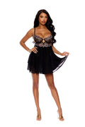 Scalloped Lace And Mesh Babydoll With Underwire Cups, Keyhole Front, Adjustable Straps And Hook And Eye Back Closure, Babydoll Has A Double Layer Of Mesh, Matching G-string Included
