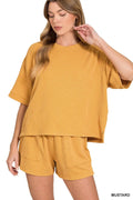 Raised Rib Short Sleeve Tee and Drawstring Shorts Set