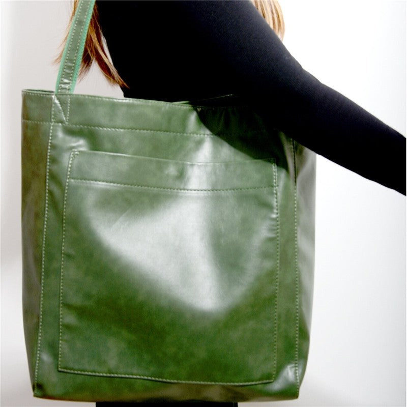 High-Capacity Soft Leather Tote Bag with Multiple Pockets