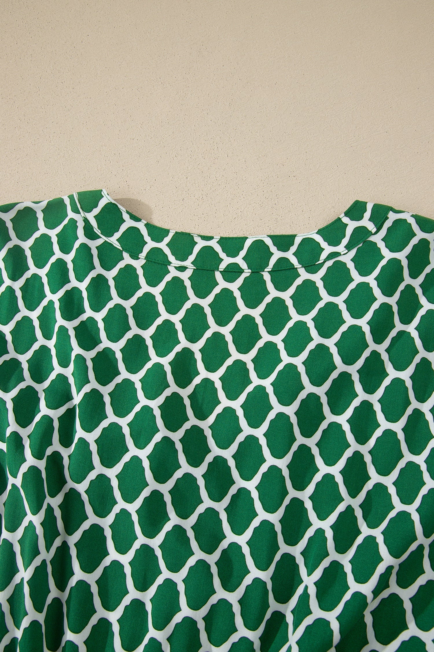 Green Plus Size Geometric Print Pocketed Ruffle Hem Casual Dress