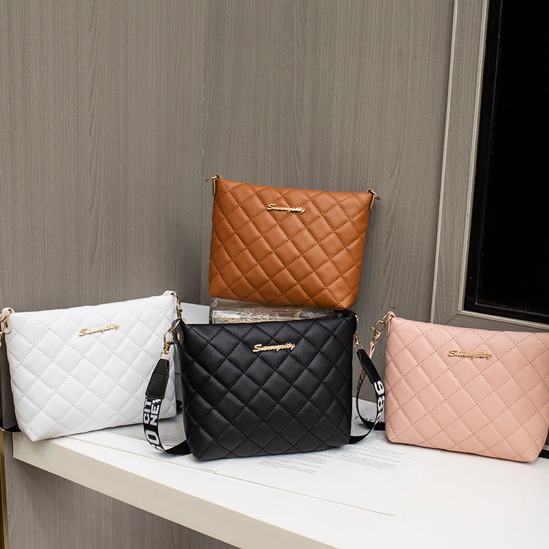 Women's Quilted Chain Crossbody Bag | Embroidered Chain Strap Shoulder Purse