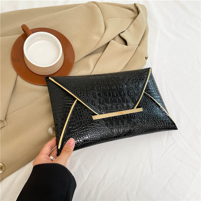 Crocodile Pattern Envelope Clutch Bag
