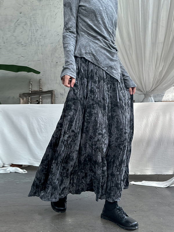 High Waisted Loose Elastics Pleated Printed Skirts