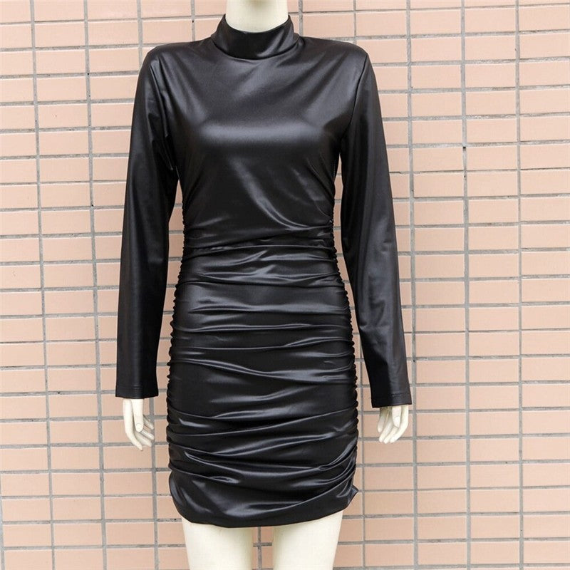 High Collar Long Sleeve Bodycon Dress