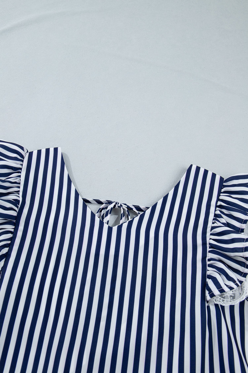 Blue Stripe V Neck Lace Contrast Ruffle Trim Tank Top