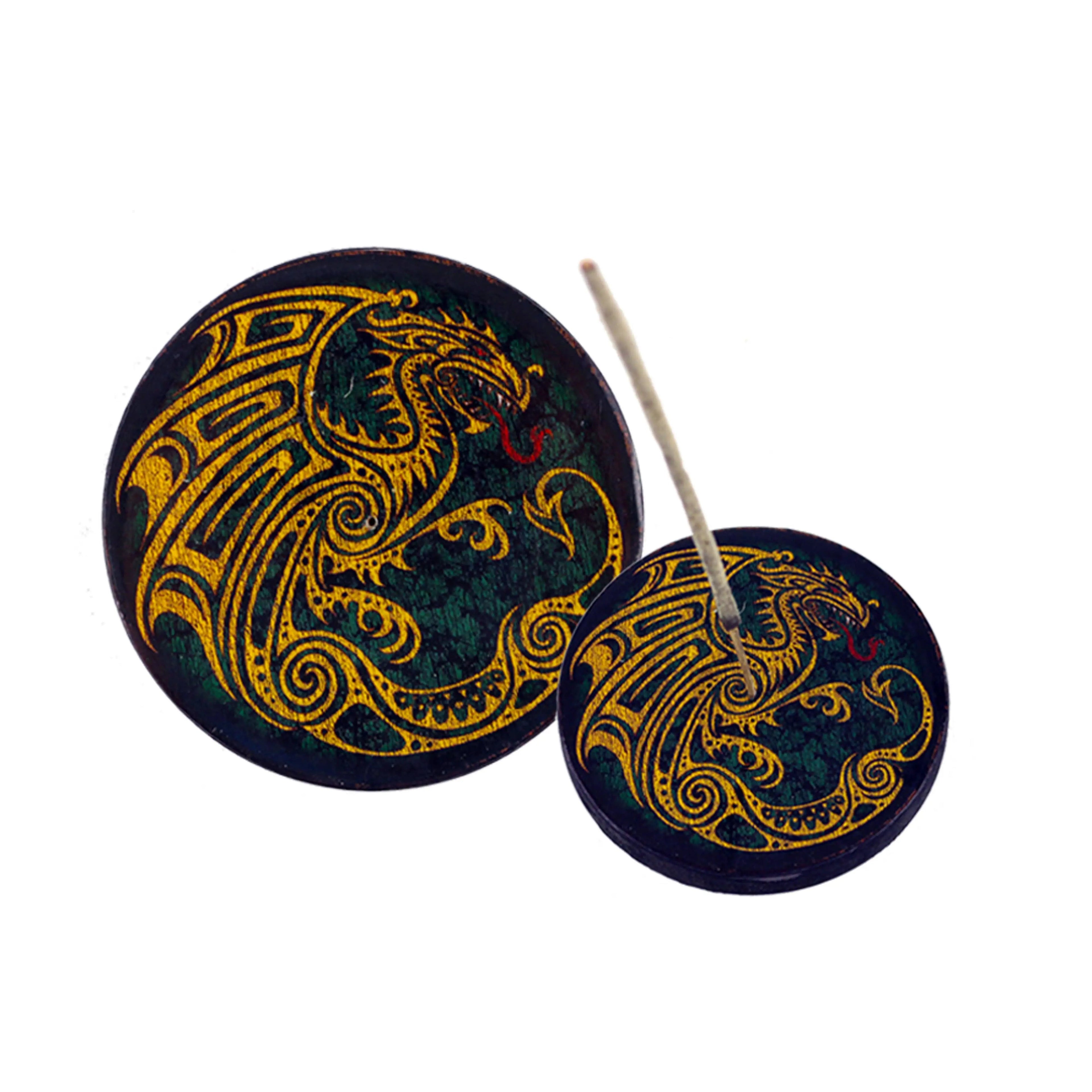 Round Wooden Incense Burner (4 in.) - Dragon