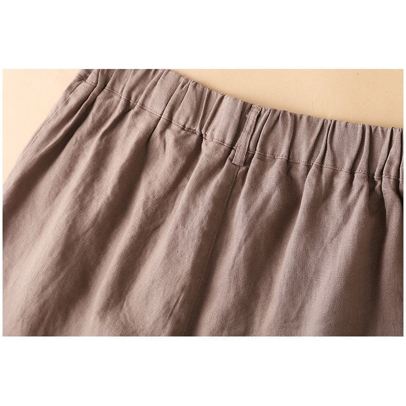 Women's Cotton And Hemp Loose Fit High Waist Wide Leg Elastic Shorts
