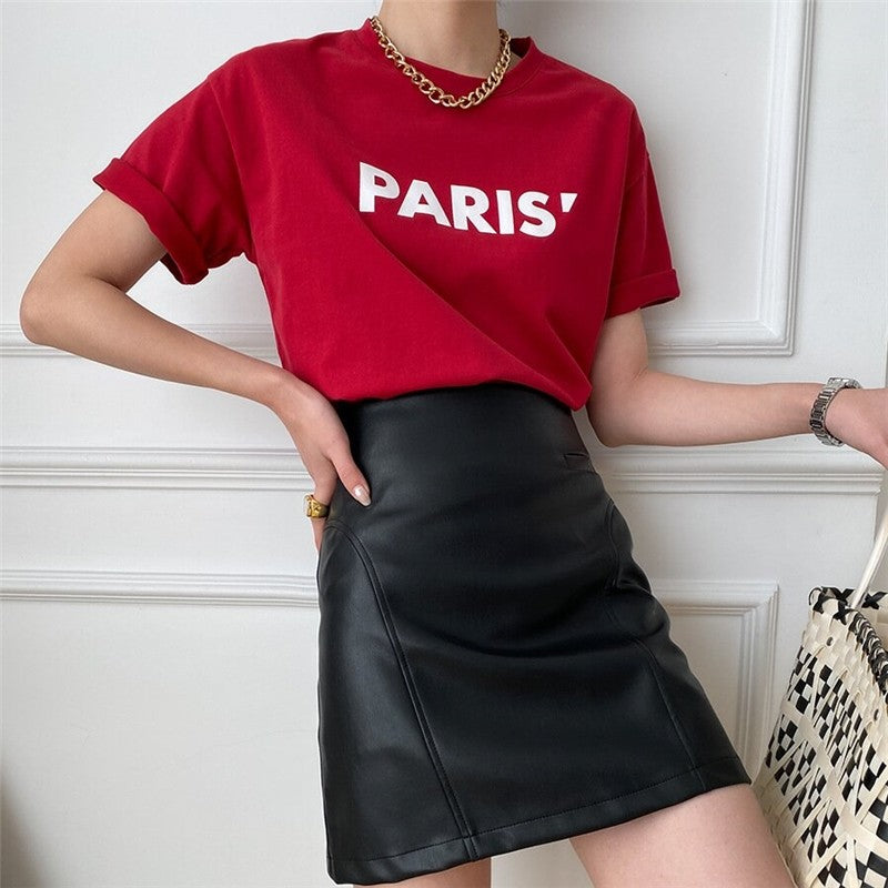 Bold Solid Letter Print Crew Neck T-Shirt