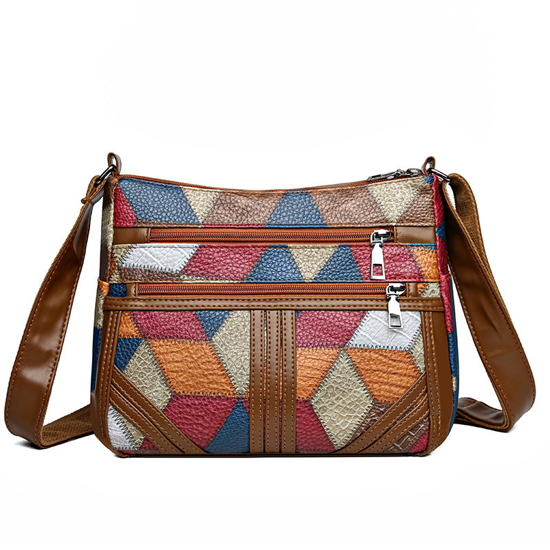 Women's Color-Block Patchwork Crossbody Bag | Multi-Layer PU Leather Shoulder Bag