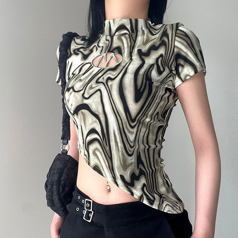 Water Ripple Hollow Letter Asymmetrical Crop Top