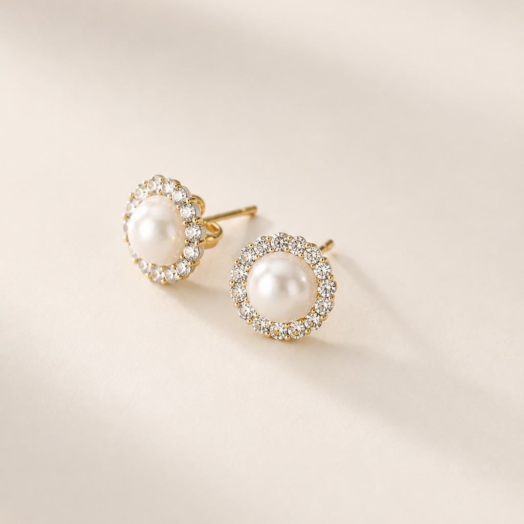 Diamond Pearl Stud Earrings ~ Cameron