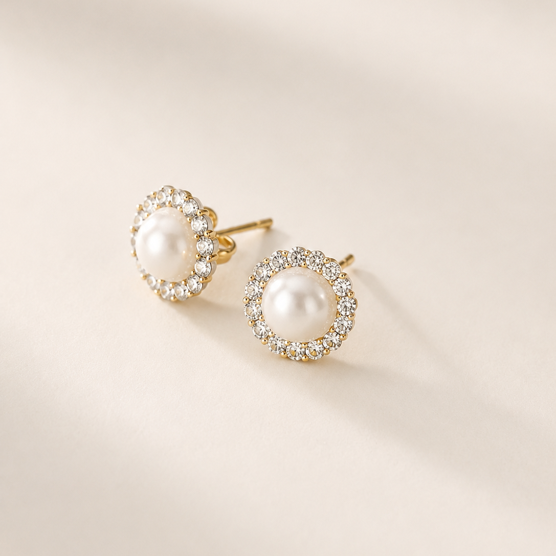 Diamond Pearl Stud Earrings ~ Cameron