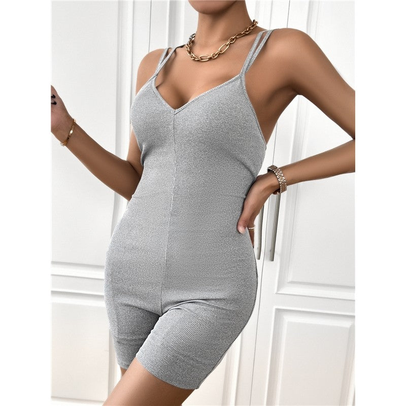 Solid Color Spaghetti Strap Skinny Bodysuit Romper