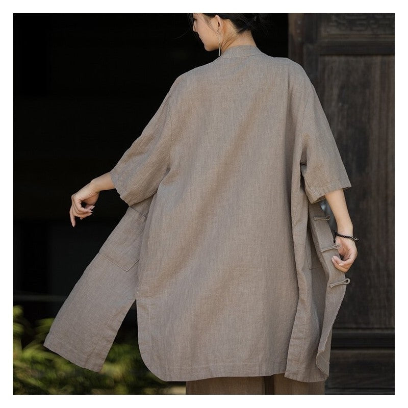 Shirt With Chinese-Style Stand Collar And Frog Button