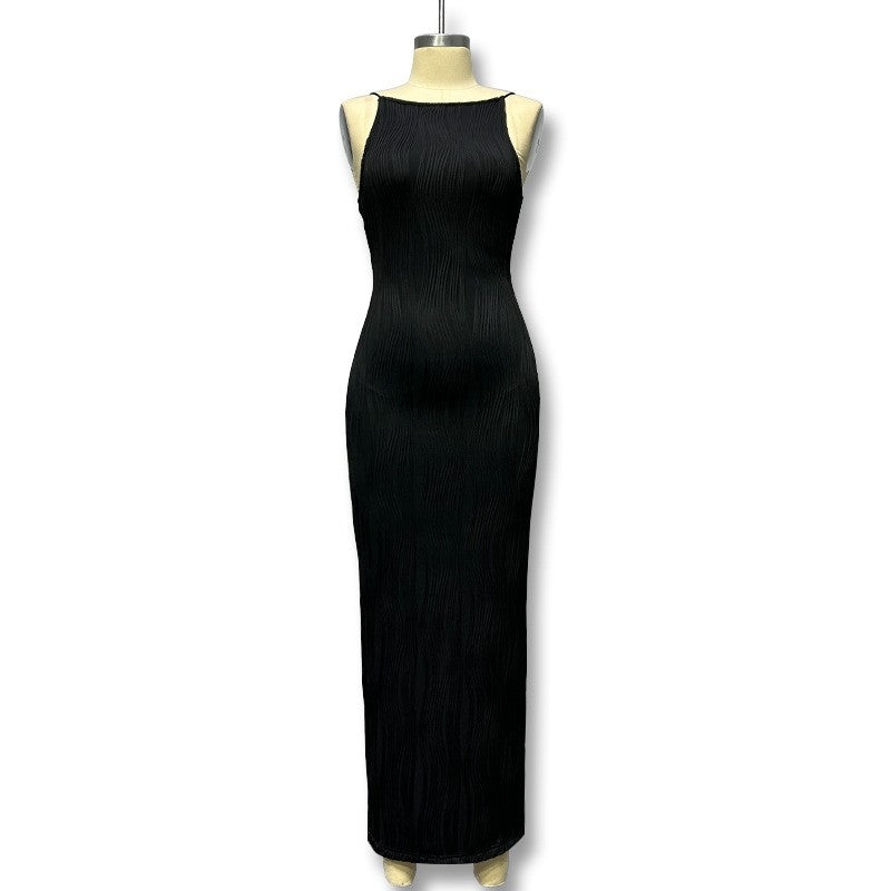 Solid Color Sleeveless Halter Dress