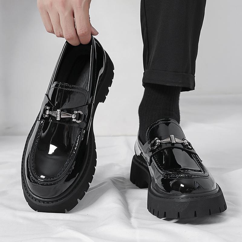 Men's Chunky Sole British Business Loafers – Wide Toe Slip-On Dress Shoes