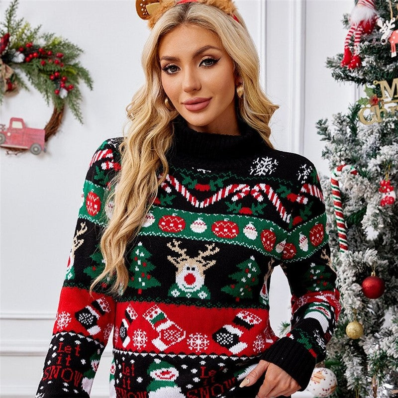 Long Sleeved High Necked Snowman Christmas Sweater