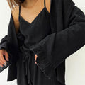 Solid Color Three-Piece Lounge Set: Spaghetti Strap Tank Top, Long Sleeve Lapel Blouse, and Pants