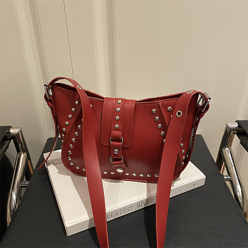 Studded Underarm Crossbody Bag – Minimalist PU Leather Shoulder Bag for Women
