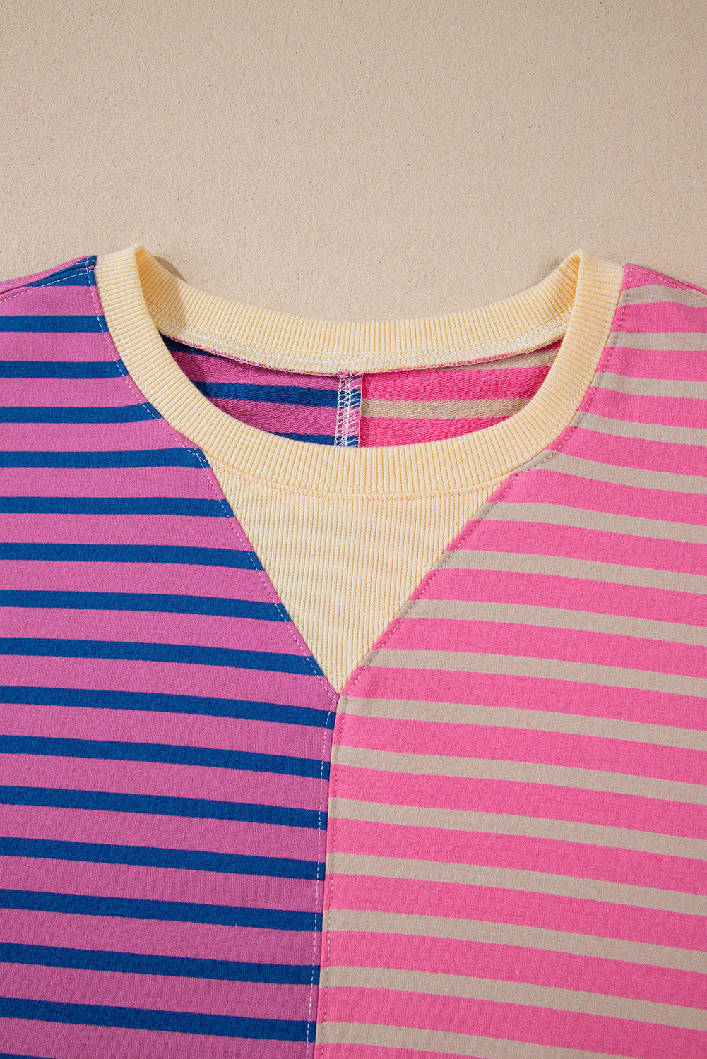 Brown Stripe Colorblock Drop Shoulder Oversize Sweatshirt