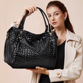 Women's Genuine Leather Tote Bag - Crocodile Pattern Large Casual Handbag