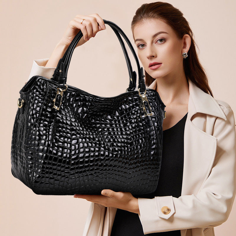 Women's Genuine Leather Tote Bag - Crocodile Pattern Large Casual Handbag