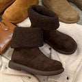 Women's Warm Mid-Calf Boots with Cotton Lining - Winter Slip-On Boots