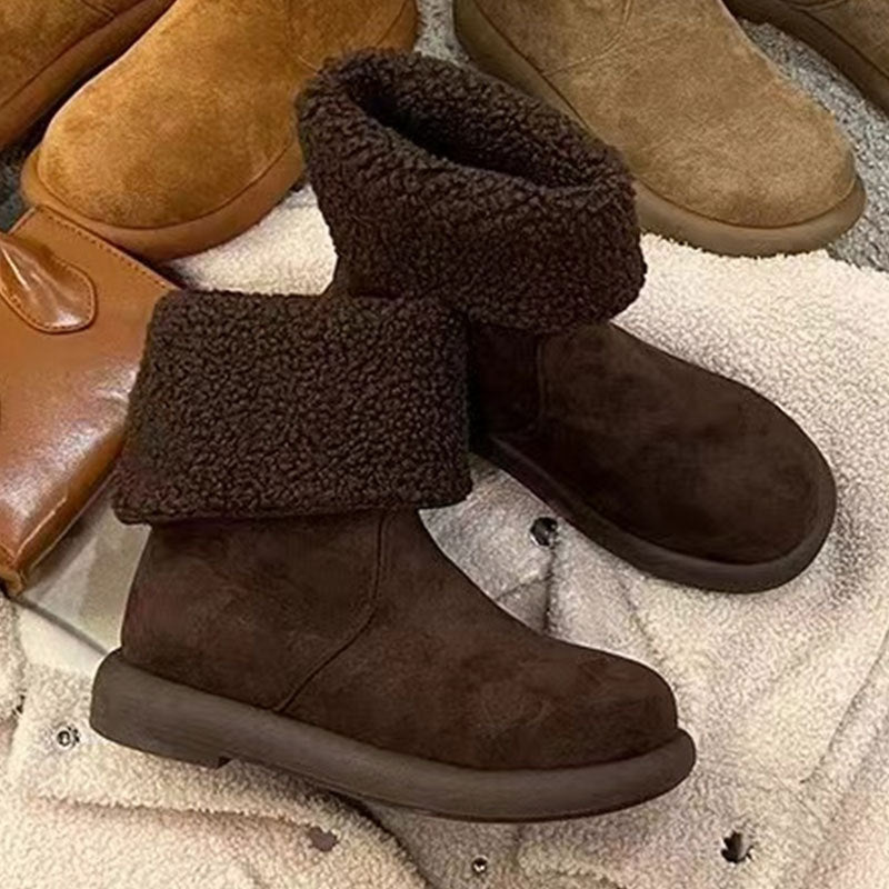 Women's Warm Mid-Calf Boots with Cotton Lining - Winter Slip-On Boots