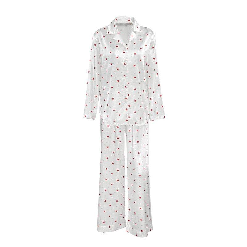 Printed Collar Long Sleeve Pajama Set