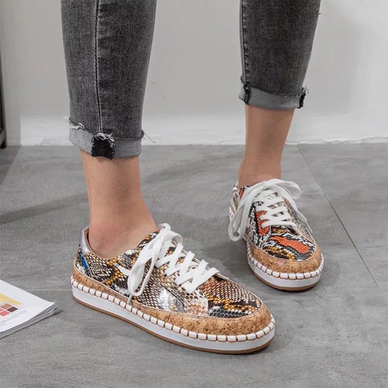 Women's Snake Print Platform Sneakers | Chunky Sole Slip-On Casual Shoes | PU Leather | EU 35-43