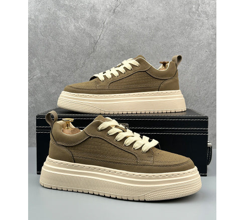 Men's Minimalist Chunky Sole Casual Sneakers | Microfiber Leather Lace-Up Shoes