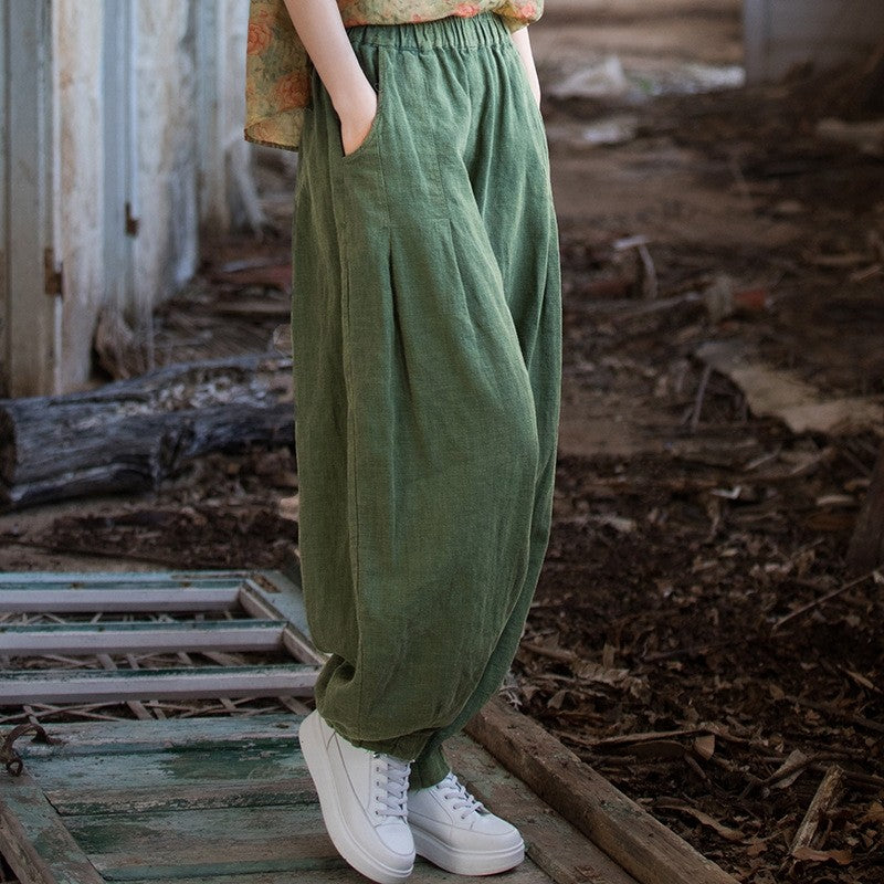 Ramie-Fried, Cotton And Hemp Summer Collection, Nian Bai Xiu Spun Retro Lantern Pants